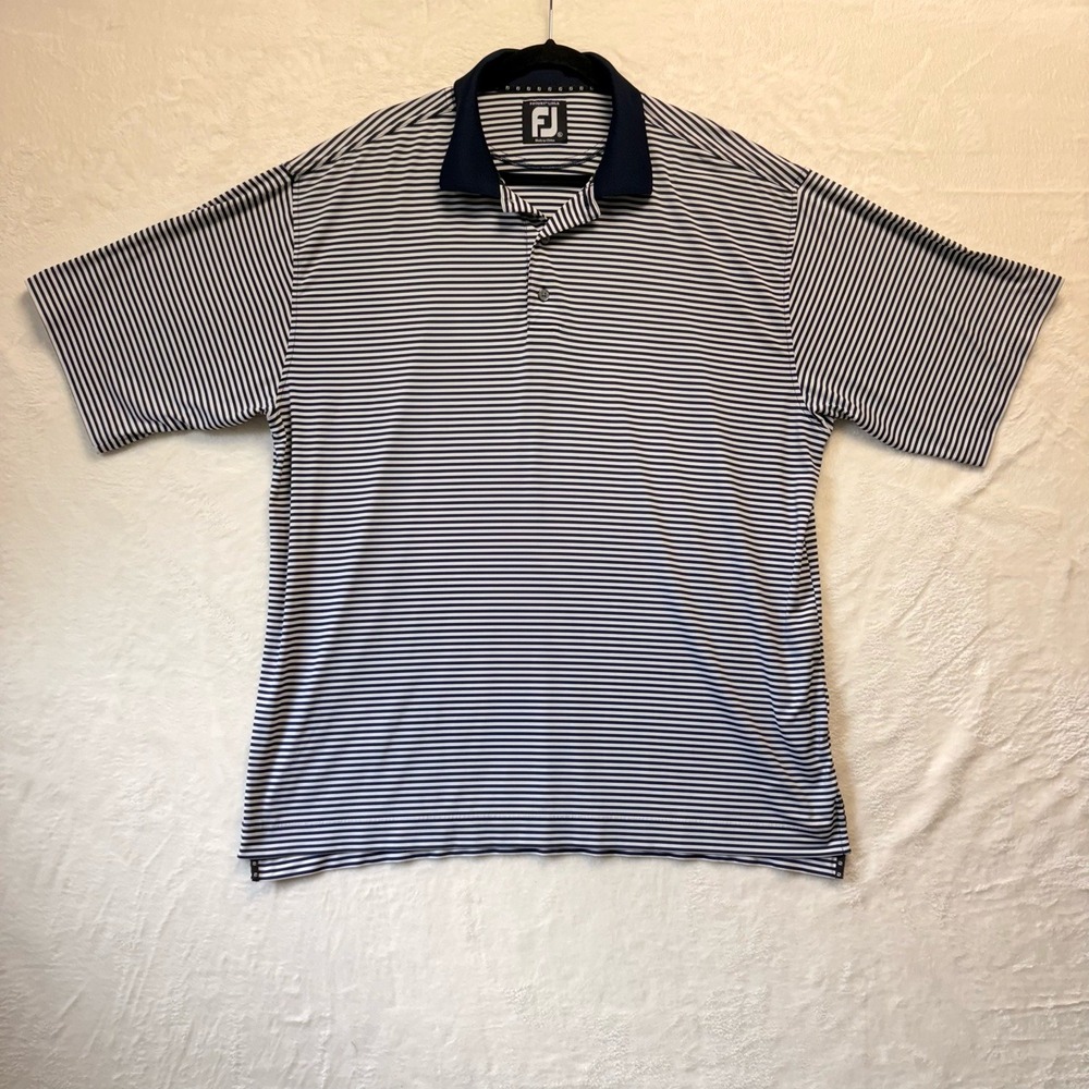 FootJoy Shirt Men XL Blue Stripe ProDry‎ Lisle Stretch Performance Golf Polo